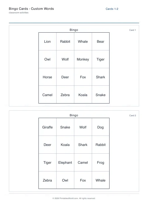 Free printable bingo card (4×4), PDF download