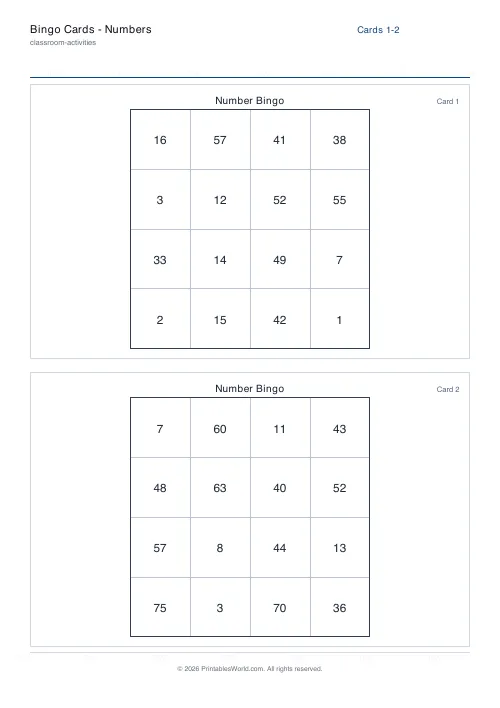 Free printable bingo card — 4×4, with answer key — PDF download