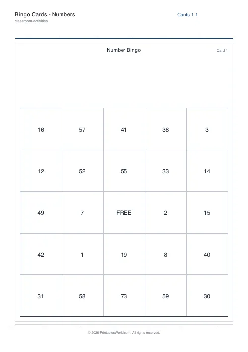 Free printable bingo card — 1 — PDF download