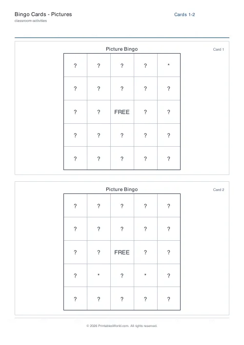 Free printable bingo card — 2, with answer key — PDF download