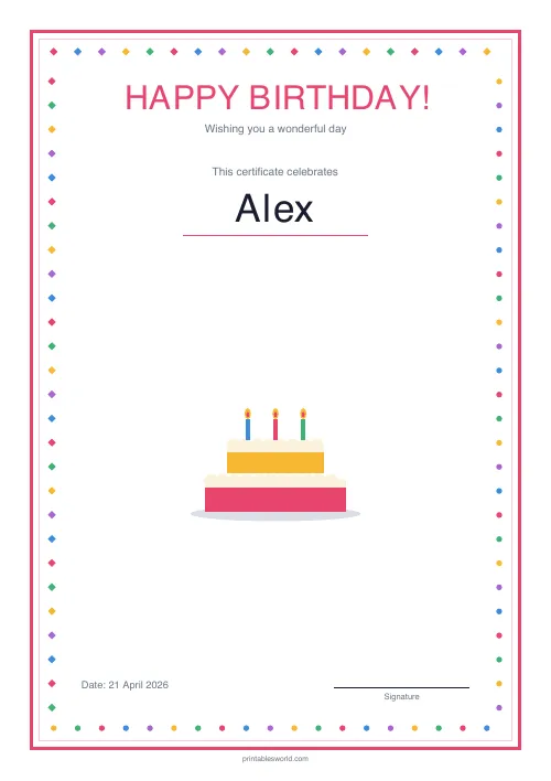 Free printable birthday certificate (Show), PDF download