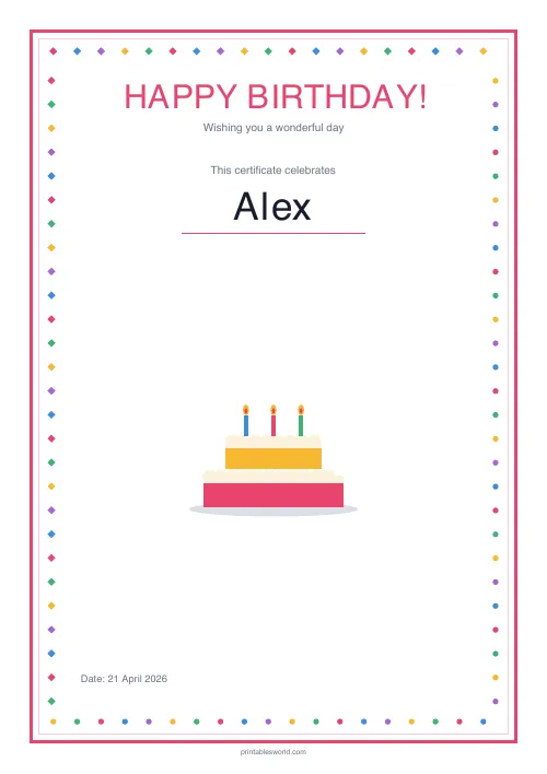 Free printable birthday certificate (Hide), PDF download