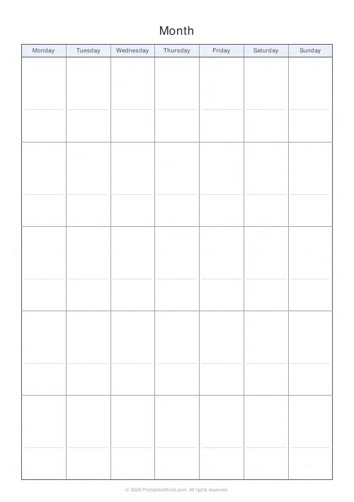 Free printable blank calendar grid (5 weeks), PDF download