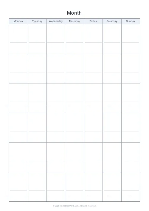 Free printable blank calendar grid (6 weeks), PDF download