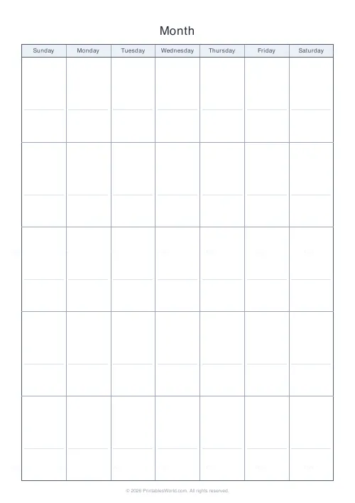 Free printable blank calendar grid (Sunday), PDF download
