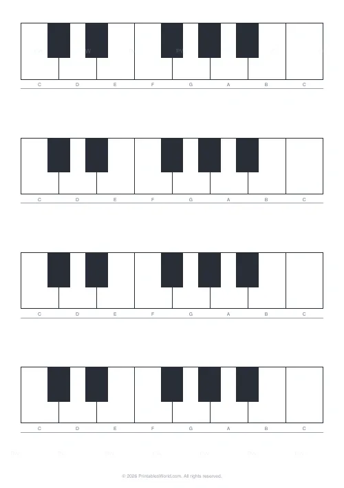 Free printable blank piano keyboard sheet — 1 octave — PDF download