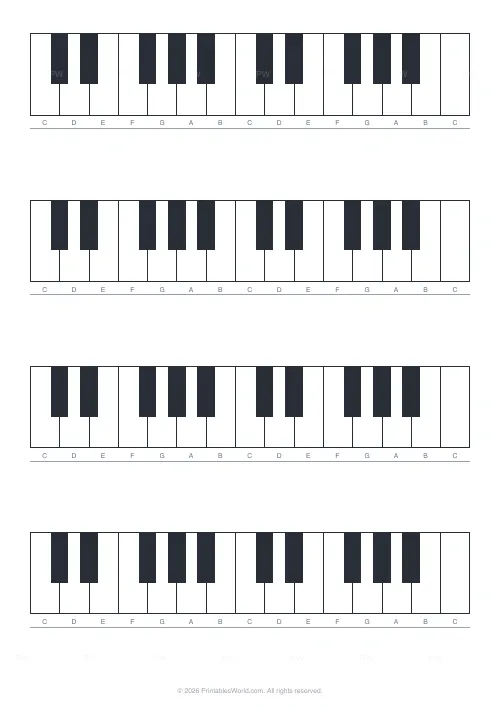 Free printable blank piano keyboard sheet — 2 octaves — PDF download