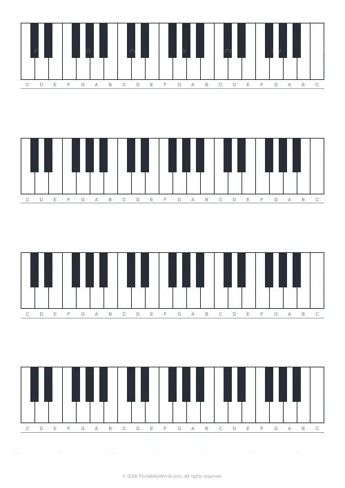 Free printable blank piano keyboard sheet — 3 octaves — PDF download