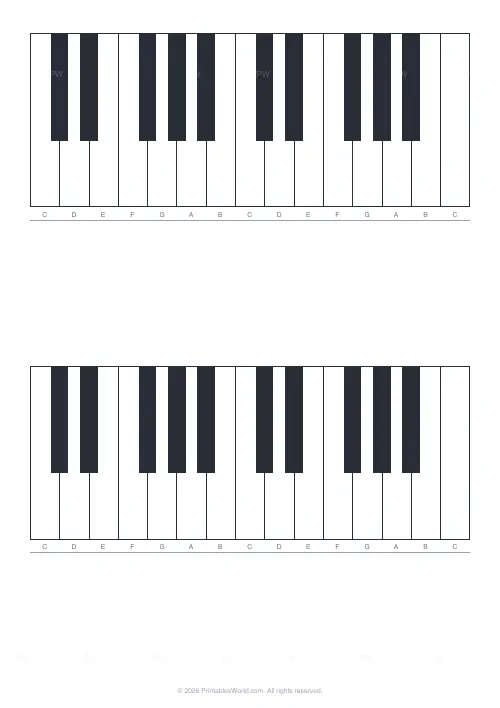 Free printable blank piano keyboard sheet — 2 keyboards — PDF download