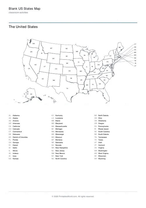 Free printable blank US map (Abbreviations), PDF download