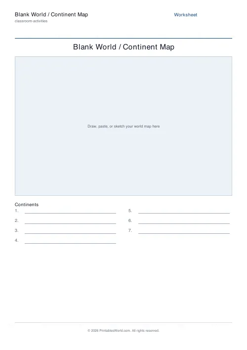 Free printable blank world map worksheet — No word bank — PDF download
