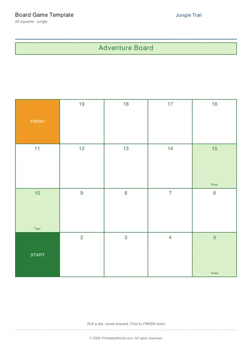 Free printable board game template — Small (20 squares) — PDF download