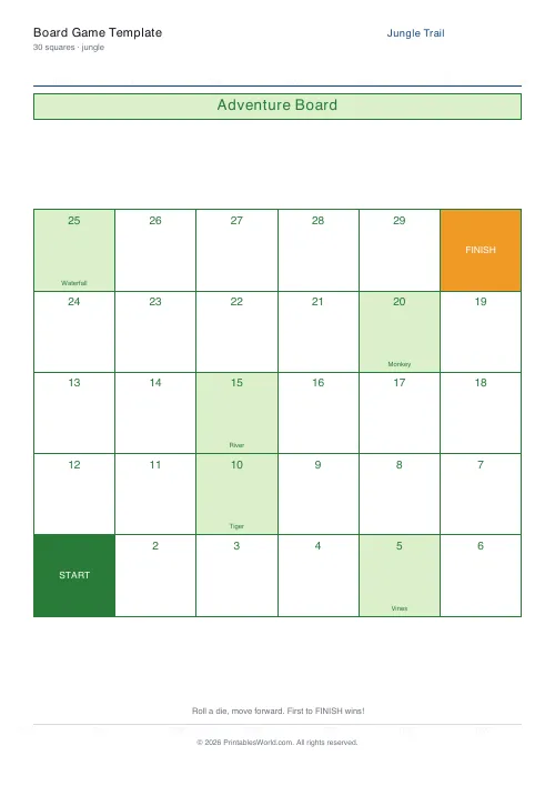 Free printable board game template — Medium (30 squares) — PDF download