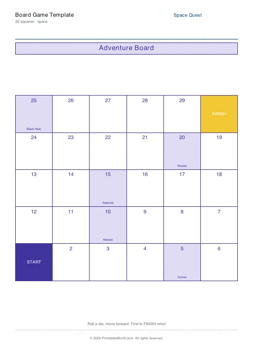Free printable board game template — Space — PDF download