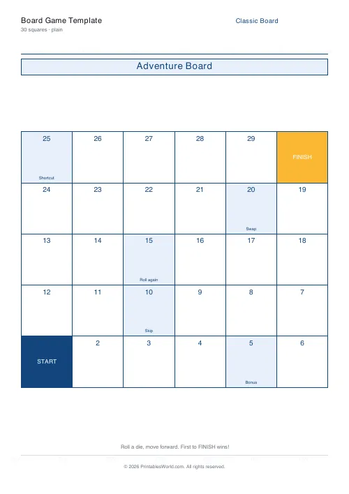 Free printable board game template — Plain — PDF download