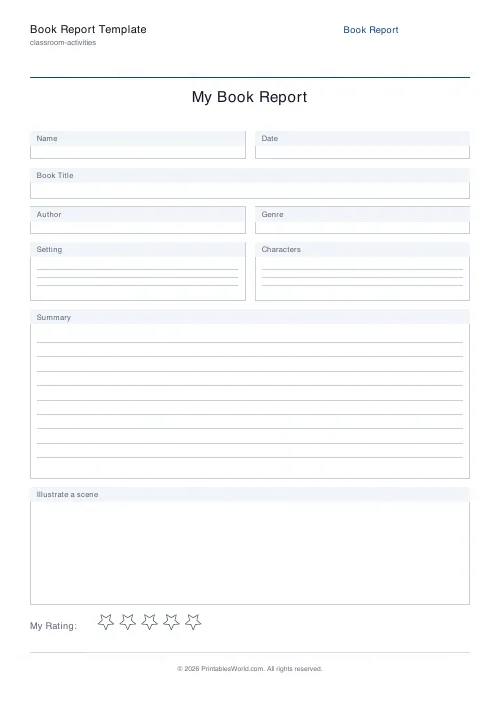 Free printable book report template — Include — PDF download
