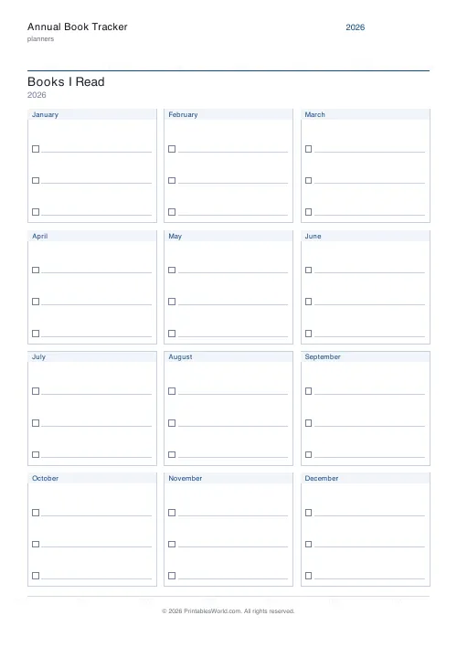Free printable book tracker — 2 books/month — PDF download