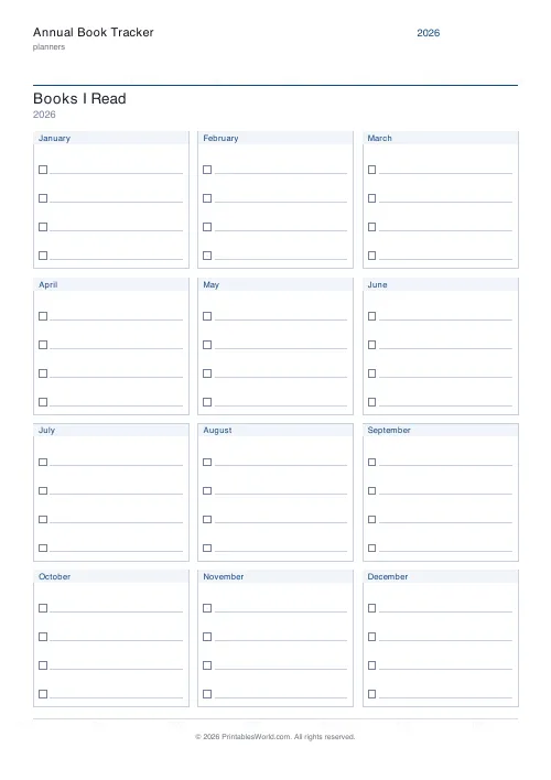 Free printable book tracker — 4 books/month — PDF download