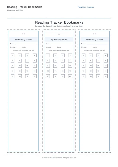 Free printable reading-tracker bookmark — Boxes — PDF download