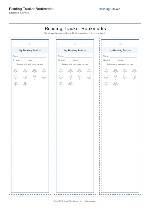 Free printable reading-tracker bookmark — 10 cells — PDF download