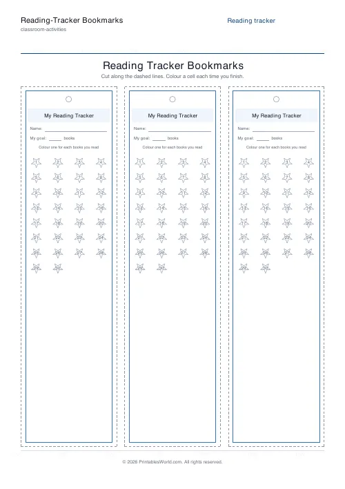 Free printable reading-tracker bookmark — 30 cells — PDF download