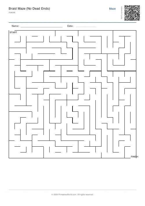 Free printable braid maze (22×22), PDF download