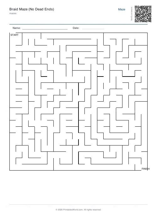 Free printable braid maze (22×22, with answer key), PDF download