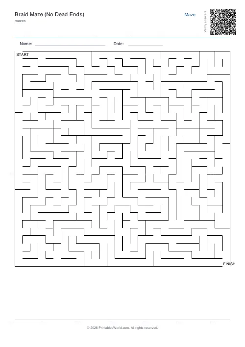 Free printable braid maze (28×28, with answer key), PDF download