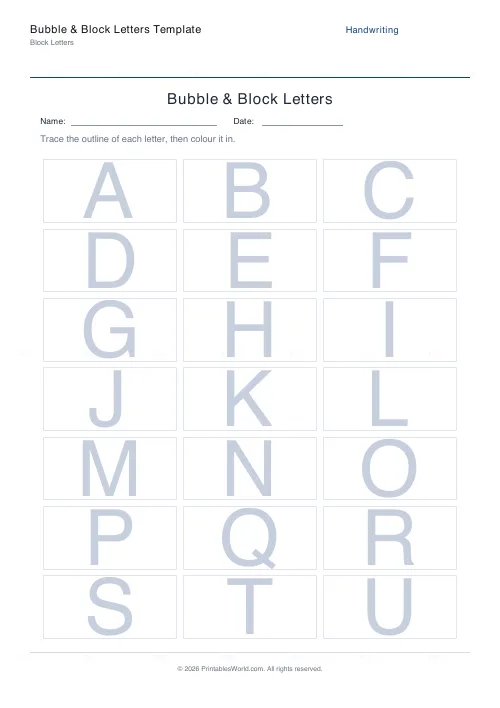 Free printable bubble & block letters (Full alphabet), PDF download