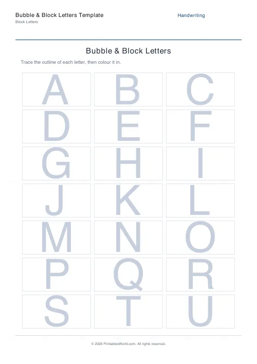 Free printable bubble & block letters (No name row), PDF download