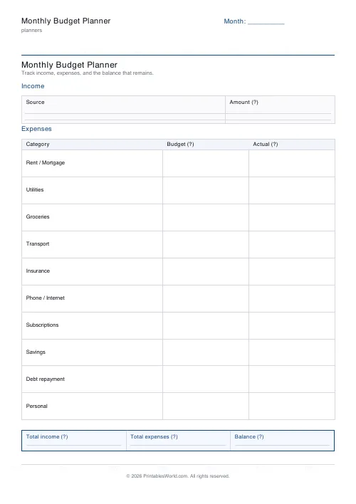 Free printable budget planner — Euros (EUR) — PDF download