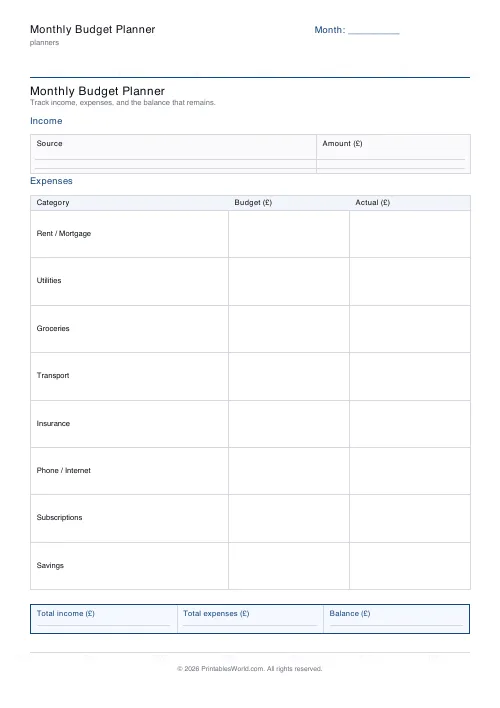Free printable budget planner — 8 categories — PDF download