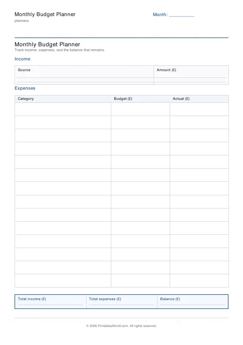 Free printable budget planner — 14 categories — PDF download