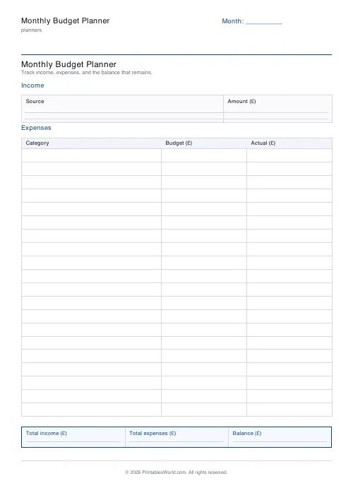 Free printable budget planner — 20 categories — PDF download