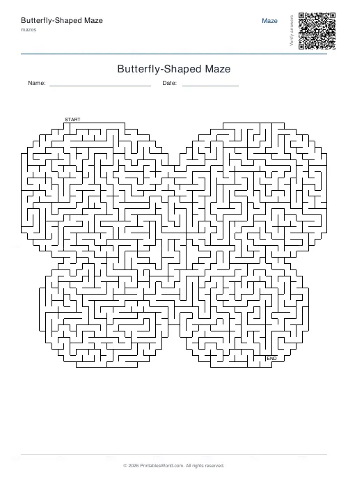 Free printable butterfly maze (50, with answer key), PDF download