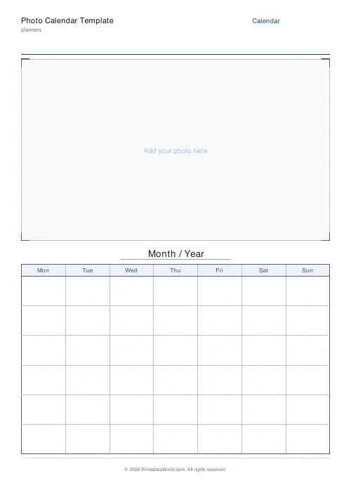 Free printable photo calendar template — Undated — PDF download