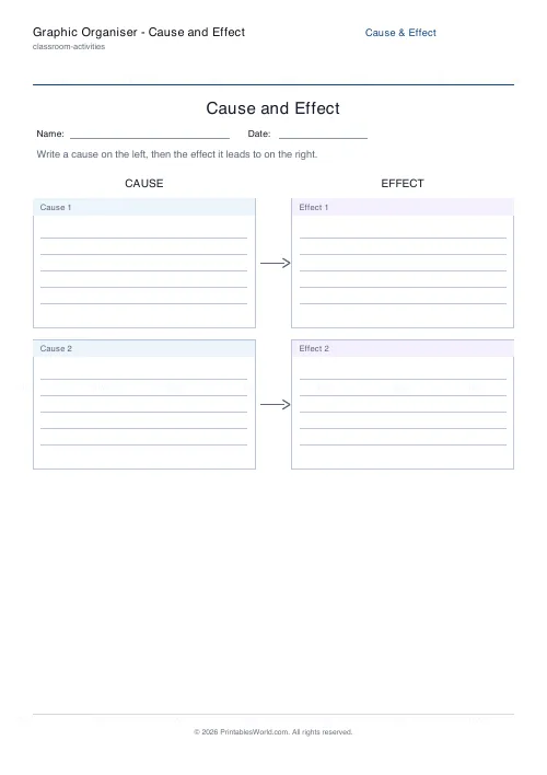 Free printable cause and effect organiser (2 rows), PDF download