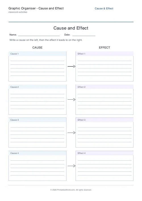 Free printable cause and effect organiser (4 rows), PDF download