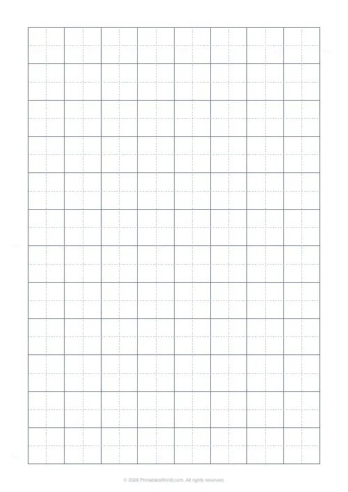 Free printable Chinese character practice grid (Tian Zi Ge (cross)), PDF download
