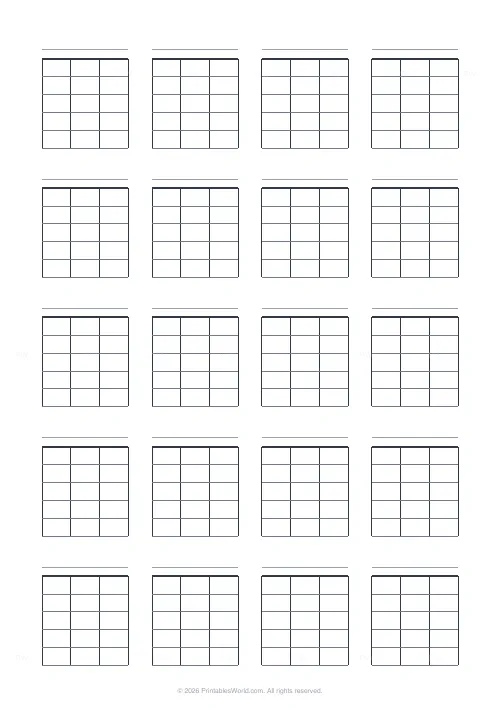 Free printable blank chord chart sheet (Ukulele (4 strings)), PDF download