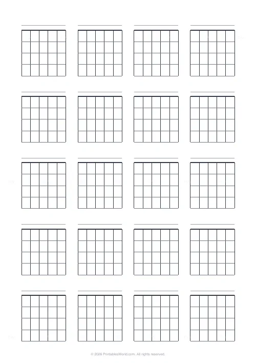 Free printable blank chord chart sheet (4 frets), PDF download