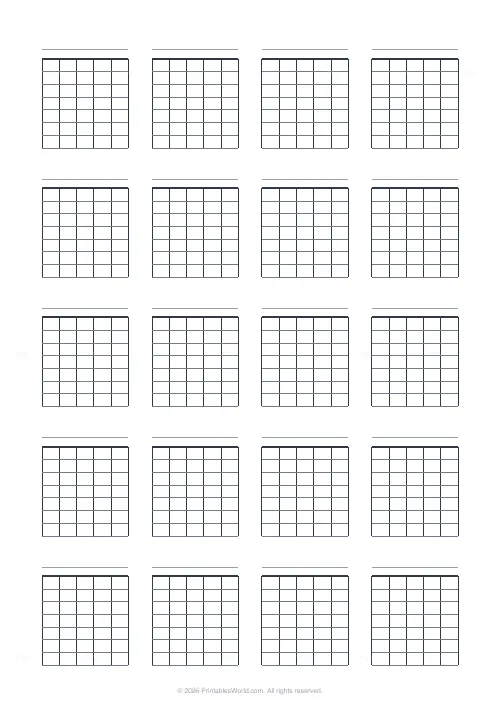Free printable blank chord chart sheet (7 frets), PDF download