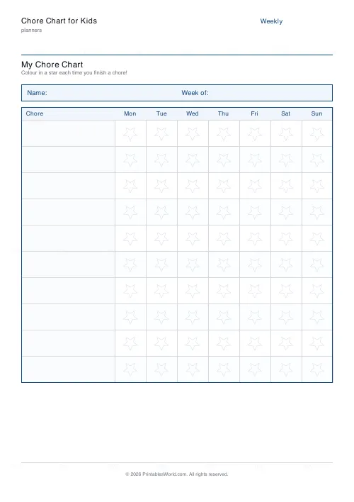 Free printable kids chore chart (10 chores), PDF download