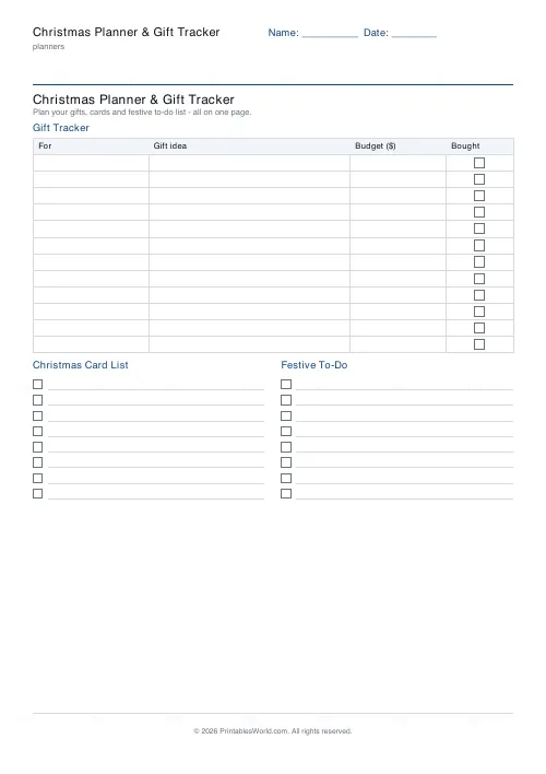 Free printable christmas planner and gift tracker (Dollars (USD)), PDF download