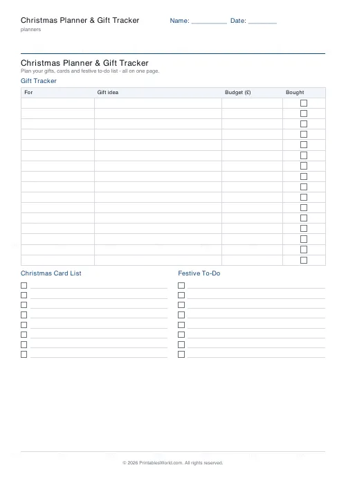 Free printable christmas planner and gift tracker (16 gifts), PDF download