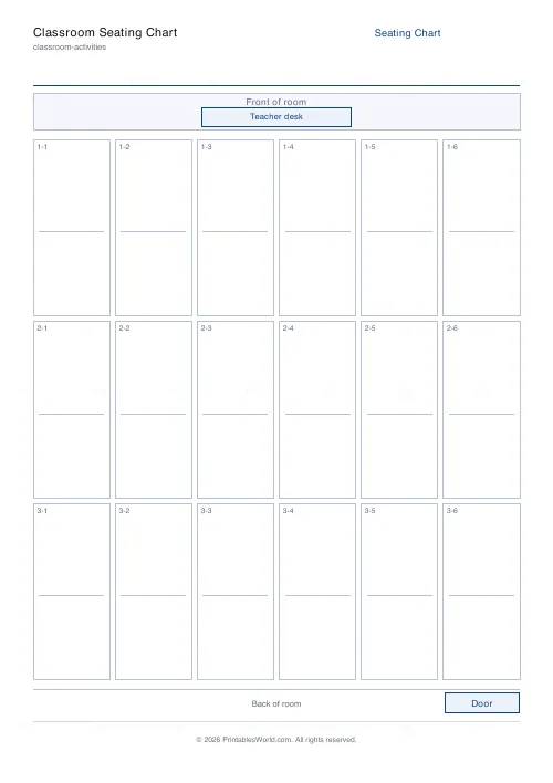 Free printable classroom seating chart (3 rows), PDF download