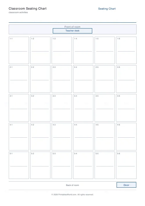 Free printable classroom seating chart (5 rows), PDF download