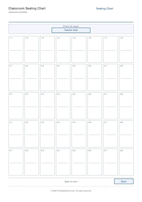 Free printable classroom seating chart (8 columns), PDF download