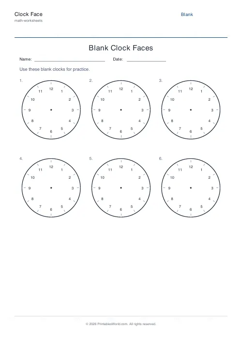 Free printable clock face worksheet — Blank clocks — PDF download