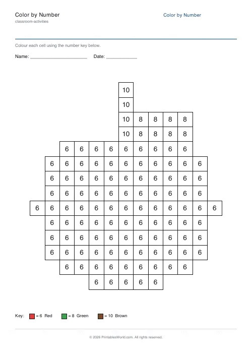 Free printable color-by-number worksheet — Apple — PDF download